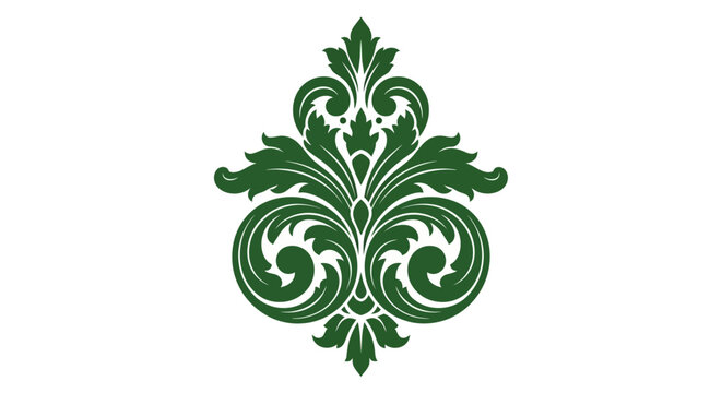 Green ornate foliate scrollwork design on white background
