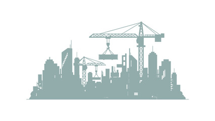 Fototapeta premium Cityscape Construction Silhouette with Cranes and Skyscrapers