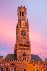 Fototapeta premium Bruges Belfort under red Sun