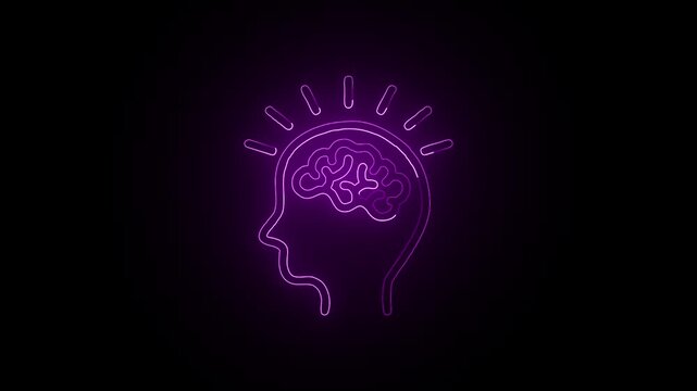 Glowing Neon Mindset Icon with Human Brain, Growth Thinking, Innovation, Success, AI, Transparent Background
