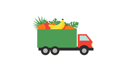 Fototapeta premium Fruit Delivery Truck: Fresh Produce Transported in a Green Truck