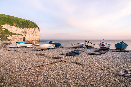 Peaceful seaside views of Yport near &Eacute;tretat reveal the impressive cliffs and beautiful coastline that define Normandy France.