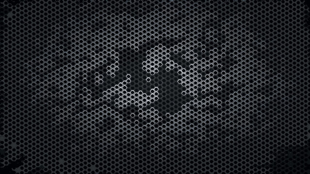 Perforated metal sheet with hexagonal pattern dark gray industrial background texture honeycomb structure scale metallic geometric hole punched