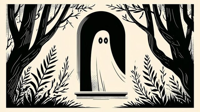 Illustration on the theme of horror, Halloween and fear, graphics and drawing.