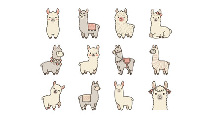 Collection of cute cartoon llama and alpaca characters. © Yani