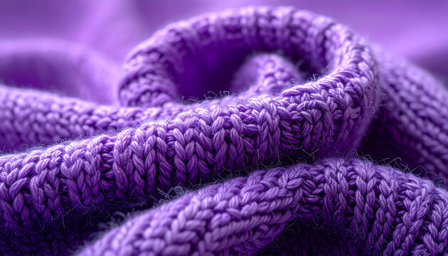 Close-up of textured purple knitted fabric with soft lighting