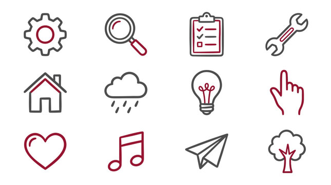 Collection of minimalist line icons for web interface.