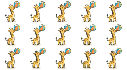 Fototapeta premium Cartoon giraffes playing with colorful beach balls.