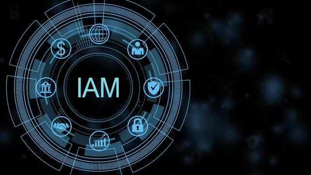 IAM Digital HUD Interface with Business Analytics Data and Futuristic Technology Visualization 4K animation video..