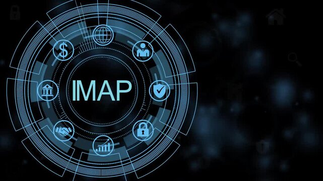 IMAP Digital HUD Interface with Business Analytics Data and Futuristic Technology Visualization 4K animation video..