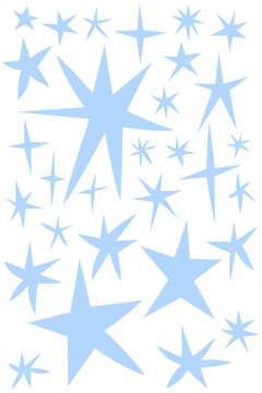 Blue star collection with decorative sparkles and starbursts isolated on transparent PNG. Perfect for ratings, celebrations, branding, invitations, awards, journaling, creative design projects.