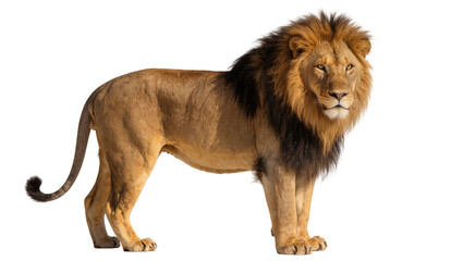 Majestic male lion with full mane standing profile view © Lukas