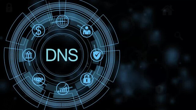 DNS Digital HUD Interface with Business Strategy Management and Futuristic Technology Visualization 4K animation video..