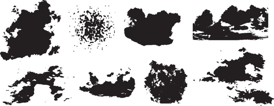 Abstract black ink splatter and blob art designs collection