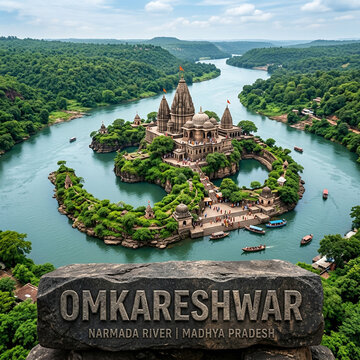 Omkareshwar Temple on Mandhata Island Narmada River - Madhya Pradesh India
