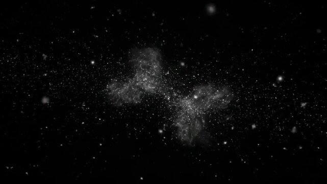 Abstract white glowing particles drifting and flowing serenely through dark space, resembling ethereal spirits or phantom entities serenely, motion graphics, design