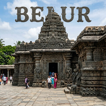Ornate soapstone architecture of the historic Chennakeshava Temple dedicated to Lord Vishnu, Belur, Karnataka, India