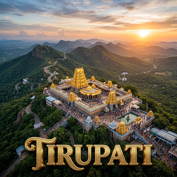 Beautiful golden Venkateswara Temple on Tirumala hills in Tirupati Andhra Pradesh
