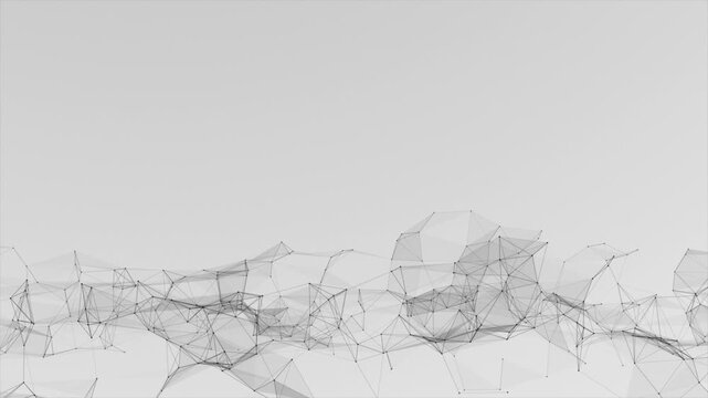 Abstract plexus pattern with animated lines and dots on a soft white background for presentations on new tech concept 