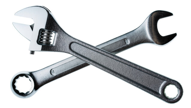 Adjustable wrench and combination wrench crossed metal tools