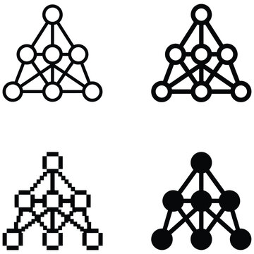 Four different network graphs with nodes and connections on white background