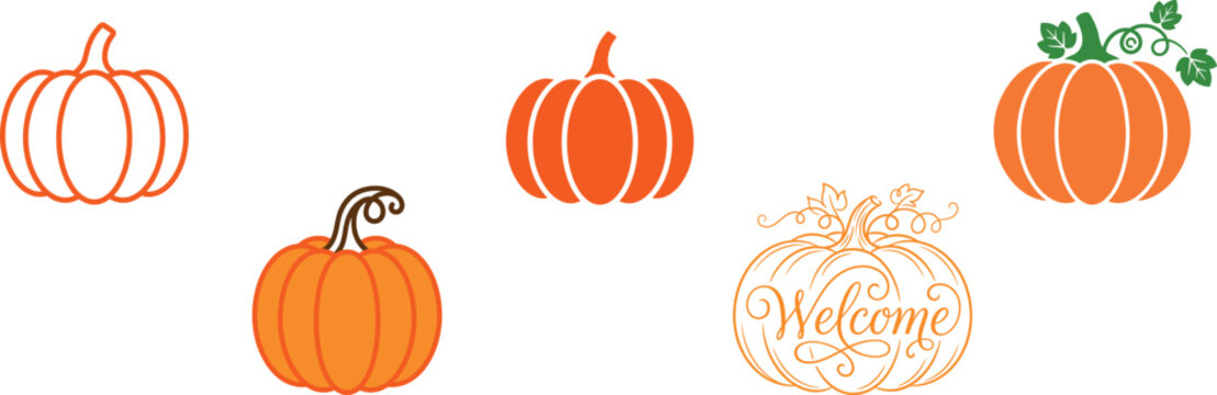 Happy halloween day pumpkins welcome illustration. Welcome the first day of fall with a festive display of pumpkins and autumn leaves on a rustic wooden background