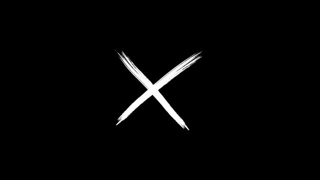 Cross brush hand drawing, white cross brush drawing Transparent alpha channel. cross mark animation Black Background, Wrong Symbol in Motion graphic, whitw X letter, crossed lines, black screen