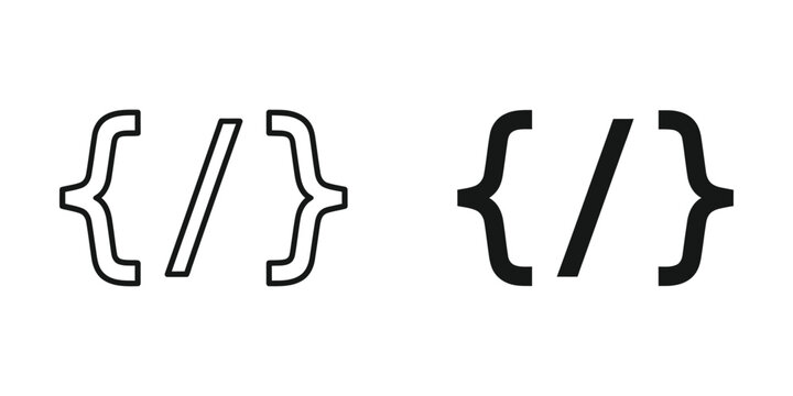 Coding brackets set in outline and solid black style for software development and programming language syntax