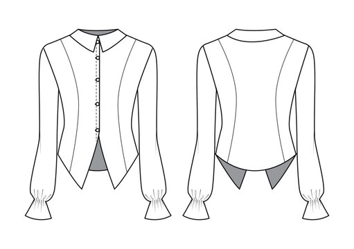 Women office button shirt technical flat vector
