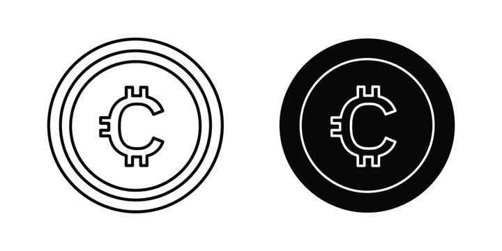 Cryptocurrency coin symbol set featuring outline and solid black variations for digital finance and blockchain