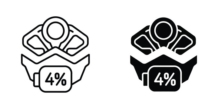Low battery indicator set featuring four percent charge level symbol in minimalist outline and solid black styles