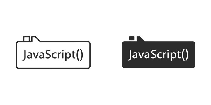 Java script programming language code script set in minimalist black and white line and solid silhouette style