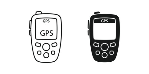 Portable gps navigation device set featuring handheld tracking tool with screen display in outline and solid style ©  FARUQUE STOCK