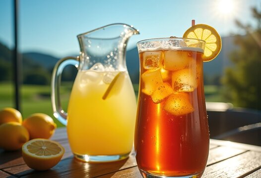 Sunny Golf Course Patio Arnold Palmer Iconic Beverage Close-Up Delightful Harmony of Lemonade Tea