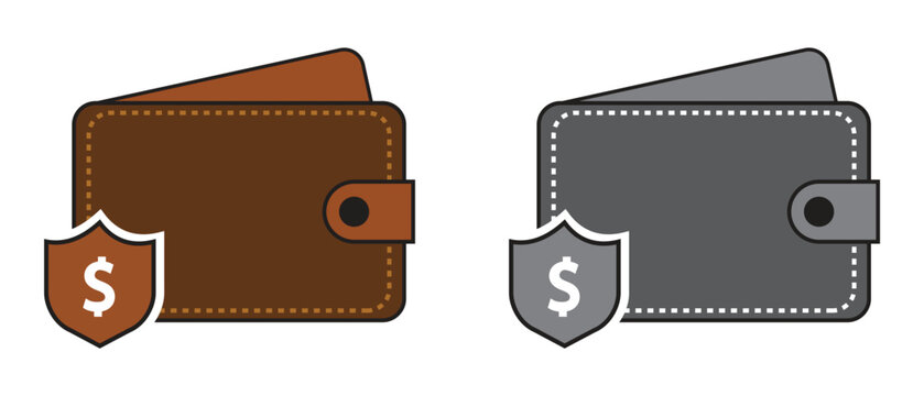 Secure Wallet Icons Set with Dollar Shield Vector