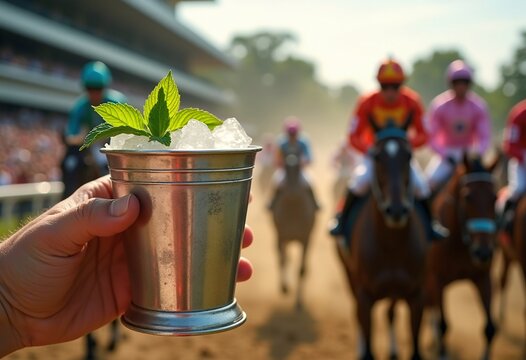 Silver Cup Mint Julep at Summer Horse Race Thrills Derby Chickens Liberty Capped Reins Sassy Riding Hats