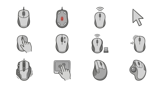 Computer mouse and cursor interface icon set.