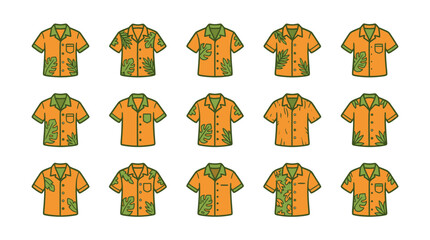 Colorful Hawaiian aloha shirt icon set. © Akif