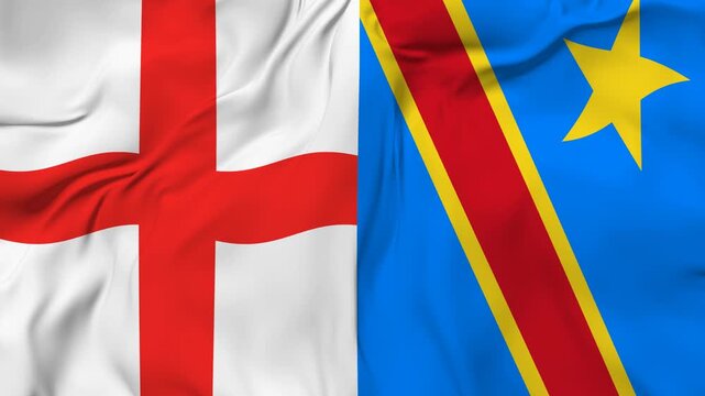 England vs Democratic Republic of the Congo flag animation seamless loop. 4k resolution