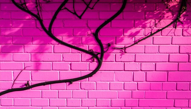 A vibrant hot pink brick wall textured background with a dark climbing vine silhouette creating a natural artistic contrast for designs.