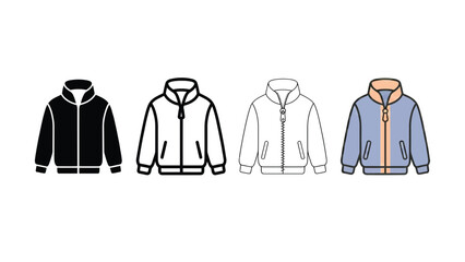 Modern jacket icons set with different styles including solid outline and colorful zipper details perfect for fashion apparel designs © Ready Bundel