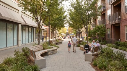 Inclusive Seating Zone Along Walkable Mixed Use Neighborhood Corridor © Friedbert