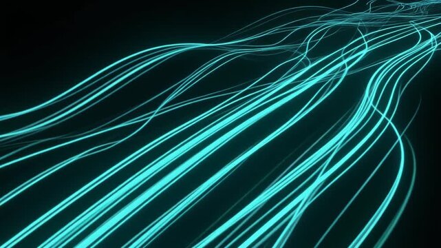 Cyan Neon Light Streaks Waving Seamless Loop