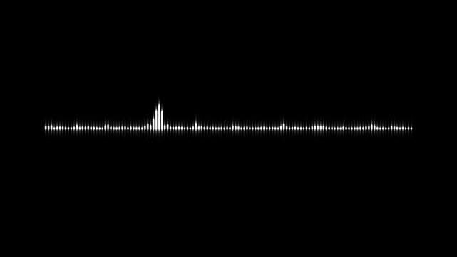 White audio waveform spectrum animation on black background, clean sound line audio wave visualization effect, digital voice record animation for video editing overlay, alpha channel, 4k video