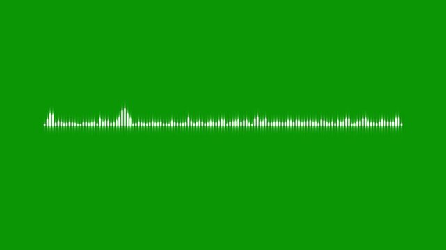 White audio waveform spectrum animation on green background, clean sound line audio wave visualization effect, digital voice record animation for video editing overlay, alpha channel, 4k video