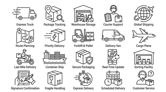 Logistics delivery and shipping icons.