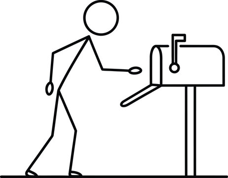 Stick figure checking mailbox line art illustration