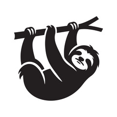 Naklejka premium sloth hanging from tree branch vector silhouette clip art logo design illustration