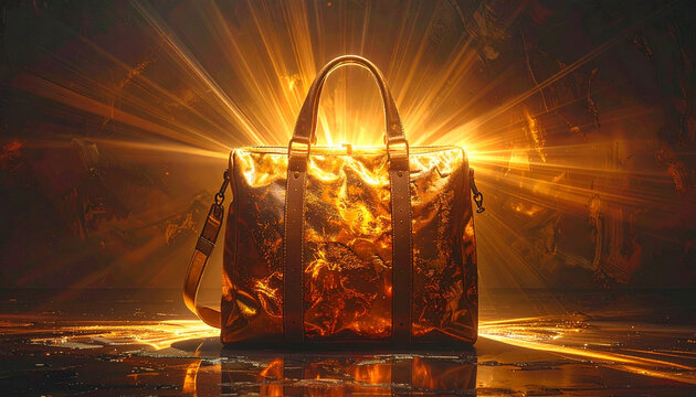 Duffle Bag Illuminated by Golden Light Rays Bursting from Background