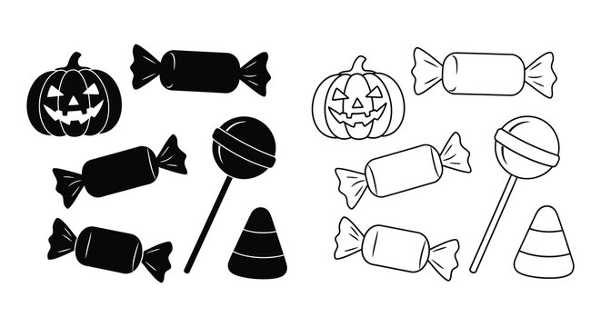 Halloween candy collection silhouette pumpkin lollipop corn